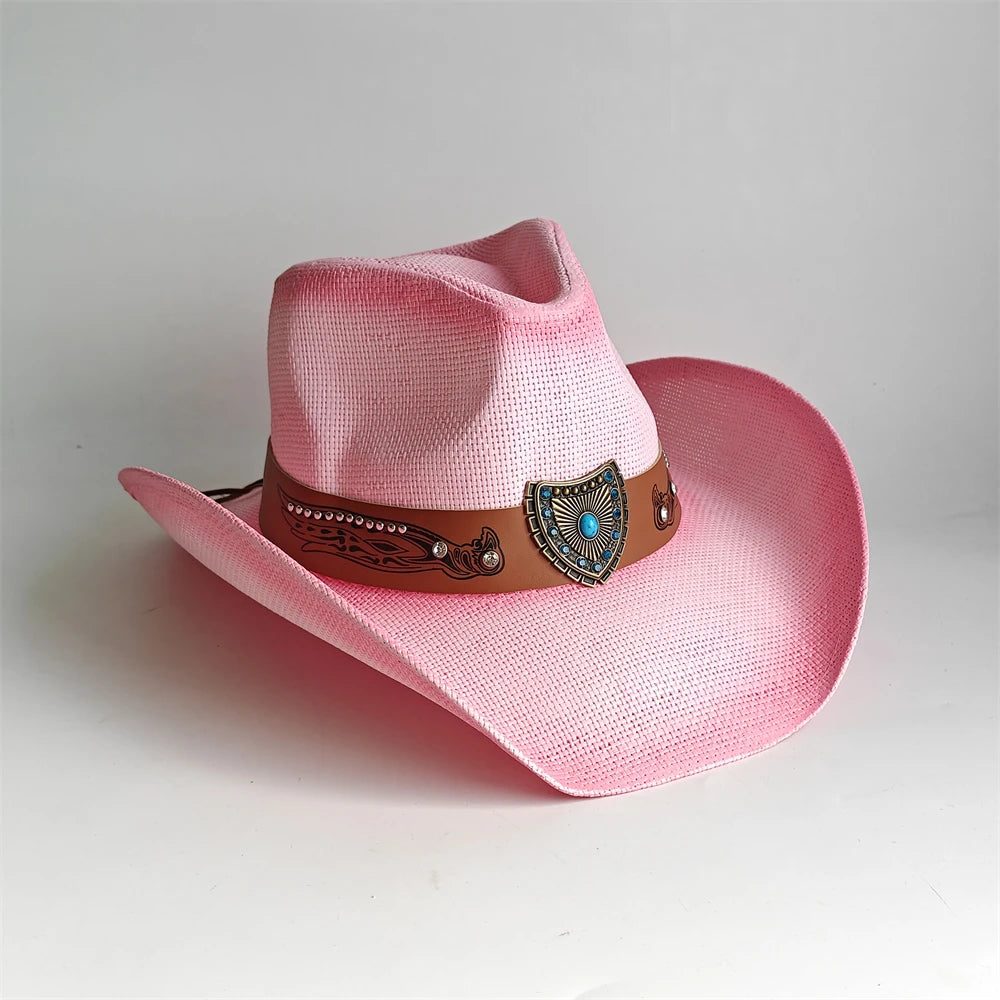 Western Cowboy Hat — Unisex Straw Wide Brim