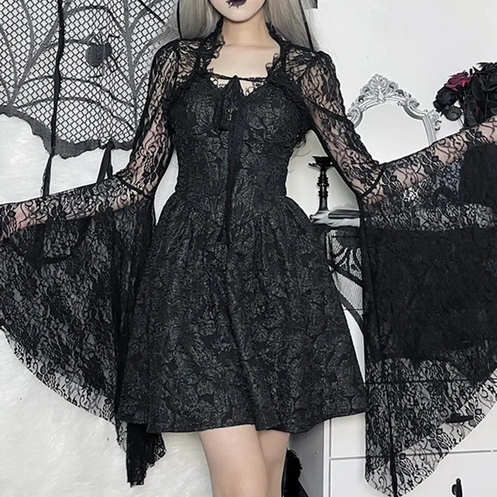 Lace Charm: Flared Sleeve Crop Top