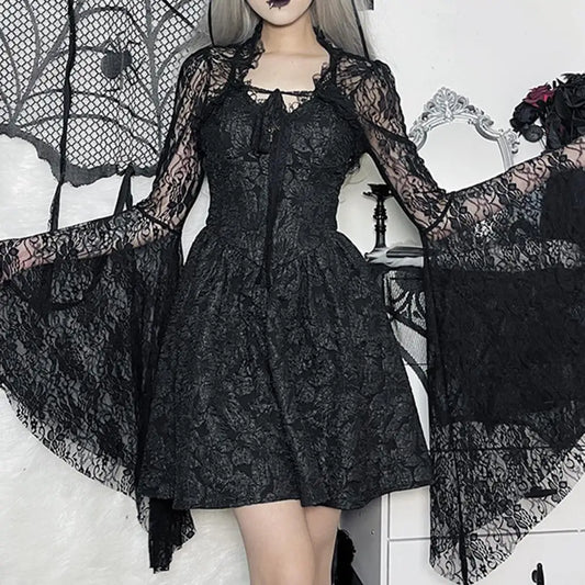 Lace Charm: Flared Sleeve Crop Top