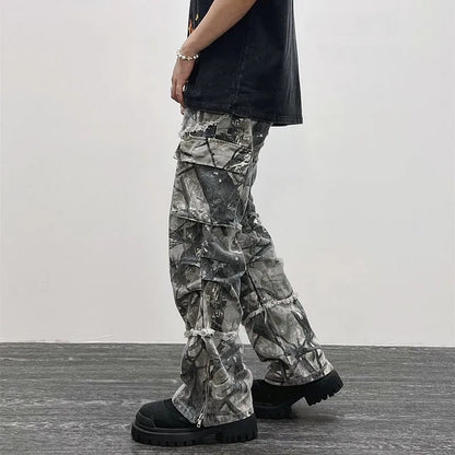 Baggy Flare Jeans Cargo Pants Men