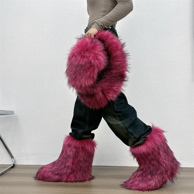 Women's Winter Fluffy Faux Fox Fur Boots