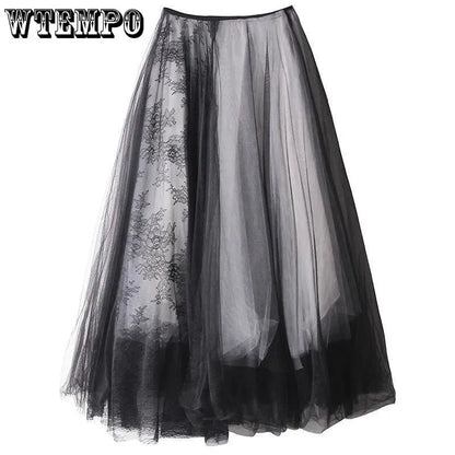 Luxury Soft Tulle Skirt Lace Stitching Vintage