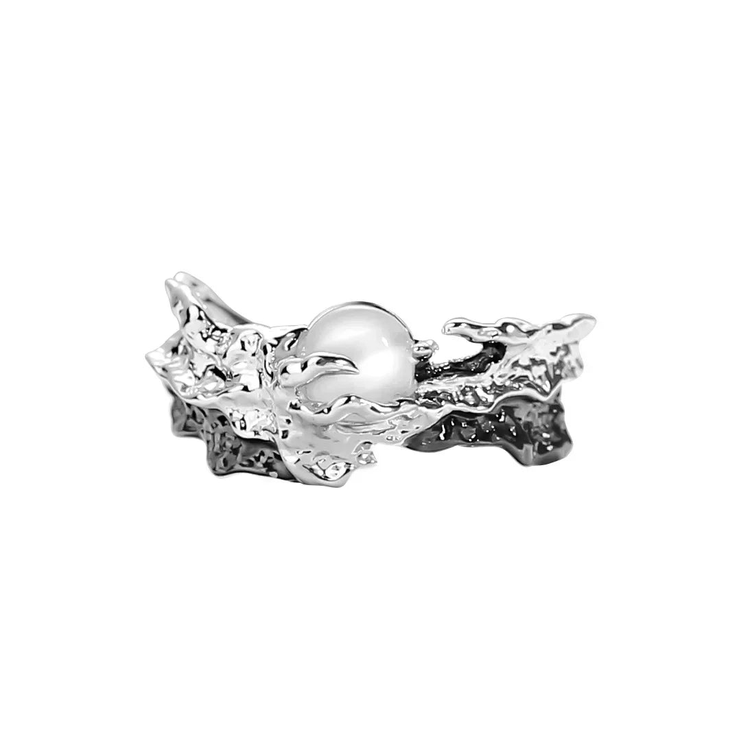 Celestial Trio: Sun, Moon & Stars Textured Ring