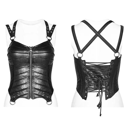 Black Synthetic Leather Shoulder Straps Corset