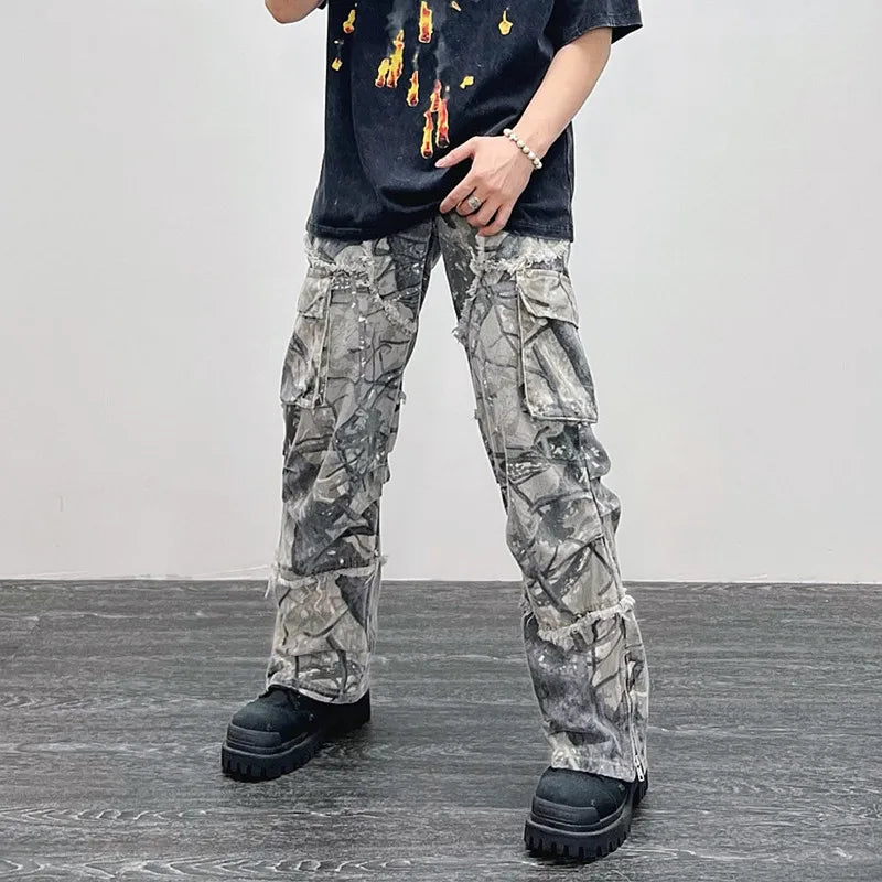 Baggy Flare Jeans Cargo Pants Men