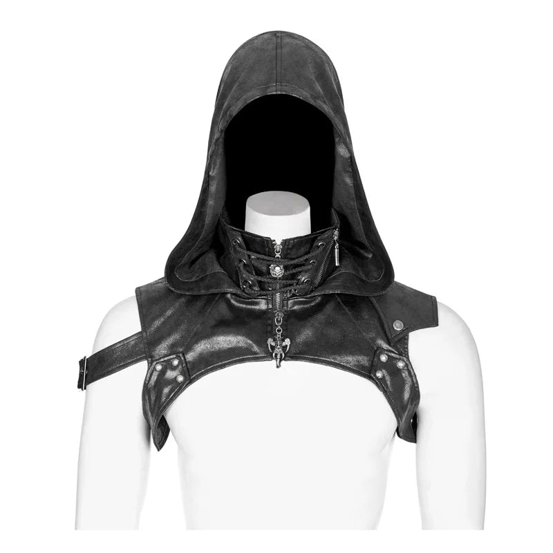 Hooded Black PU Accessory Crack Skin Steampunk