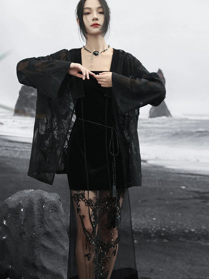 Summer Elegance: Crane Emblem Black Jacket for Women
