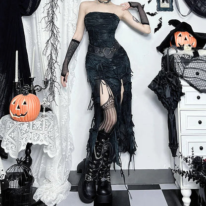 Hole Strapless Grunge Dress