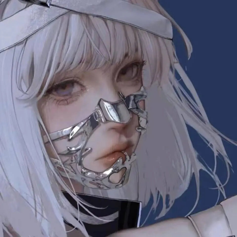 Cyberpunk Metal Muzzle & Chain Half Face Mask
