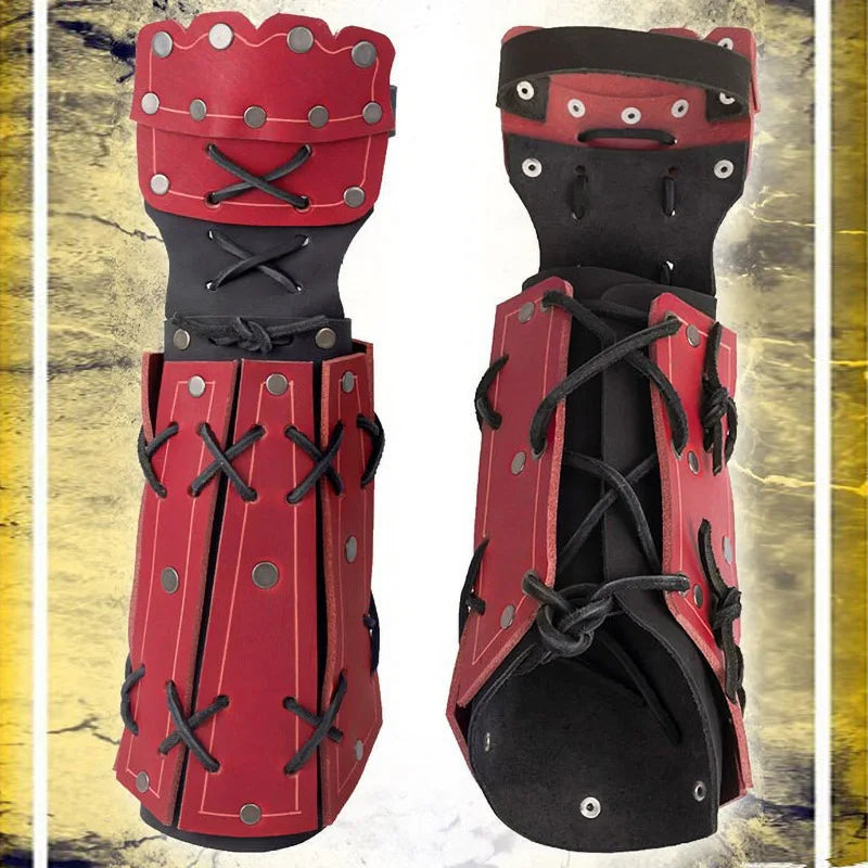 Medieval Knight Armor Bracer & Gauntlet Gloves — PU Leather Cosplay