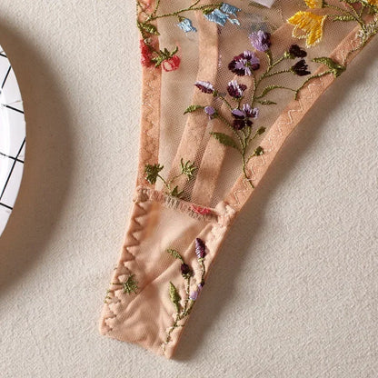 Boho Floral Sheer Lingerie Set: Bra & Panty Duo