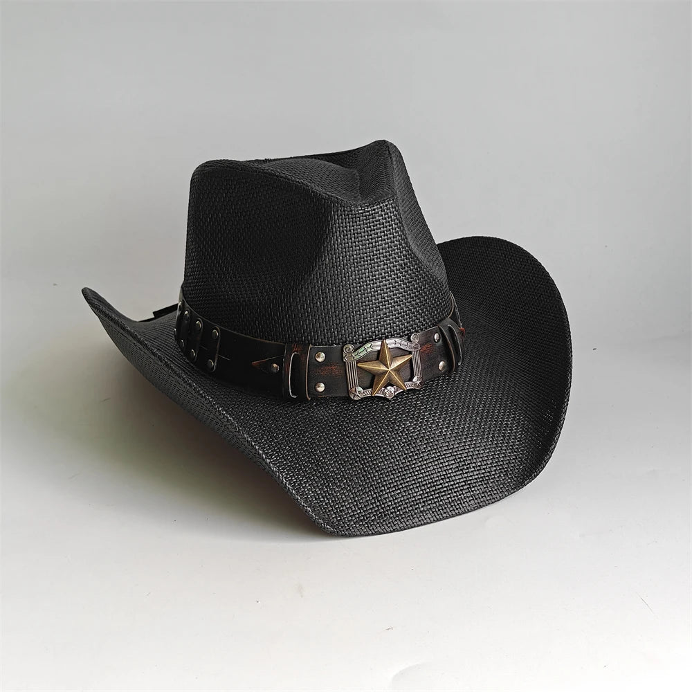 Western Cowboy Hat — Unisex Straw Wide Brim