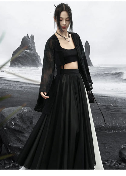 Summer Elegance: Crane Emblem Black Jacket for Women