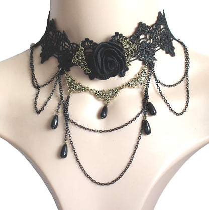 Gothic Victorian Black Lace Necklace