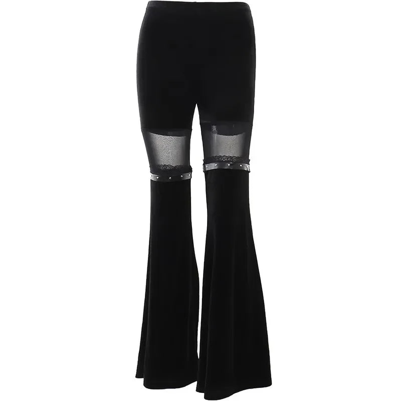 Vintage Black E Girl Leg Belted Flared Pants