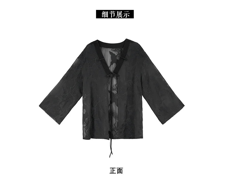 Summer Elegance: Crane Emblem Black Jacket for Women