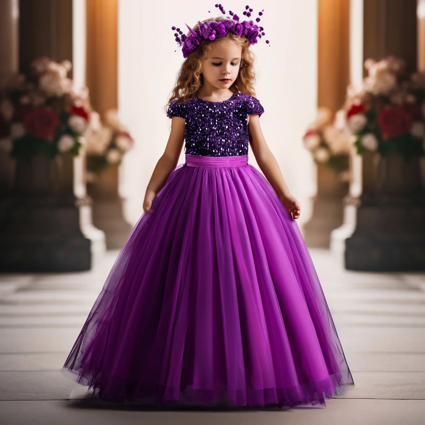 Girls' Dresses Bridesmaid Sequin Long Princess