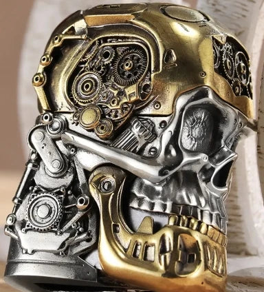 TB 2 colour   Steampunk skull head brass bronze  relief  kerosene lighter art collection