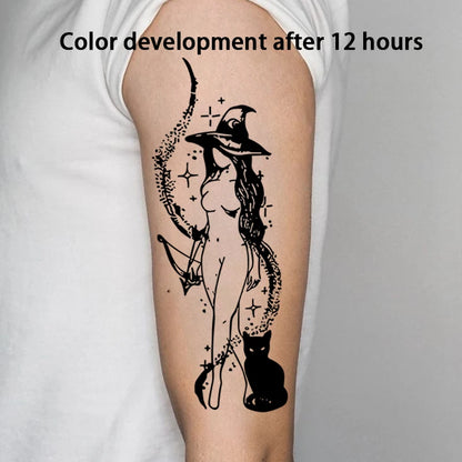 Witch Cat Herbal Temp Tattoo - Trendy Body Art Sticker