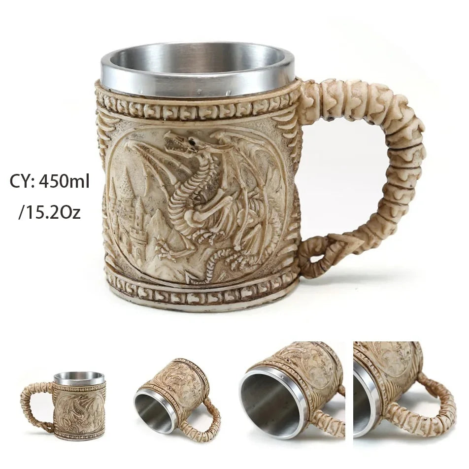 Medieval Dragon Resin Stainless Steel Mug 600ml Retro