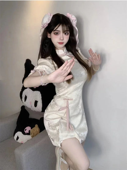 Elegant Tie-Dye Cheongsam Mini Dress