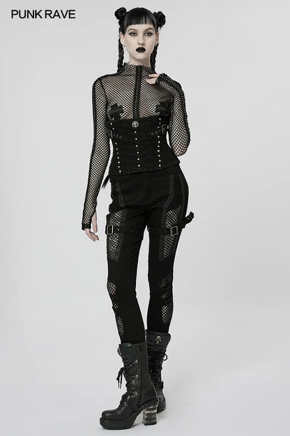 Punk Rave Women's Mesh & Denim Slim Pants