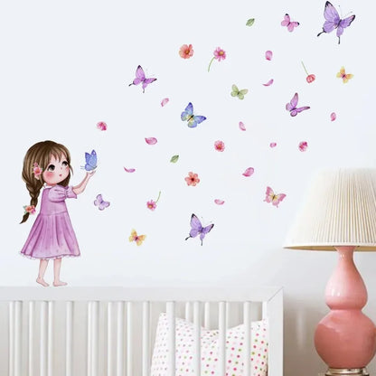 Cute Cartoon Butterfly Girl Wall Sticker Baby Room