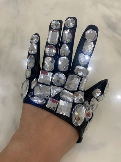 leather fingerless heart cut out rhinestone gloves