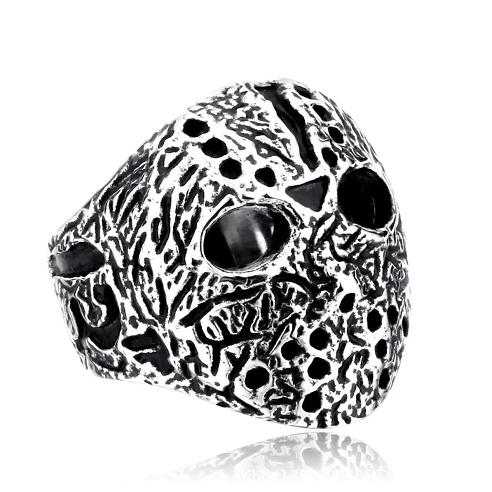 Punk Black Friday Killer Jason Mask Ring For Men Stainless Steel Retro Jason Mask Rings Biker Jewelry Creative Gift Wholesale