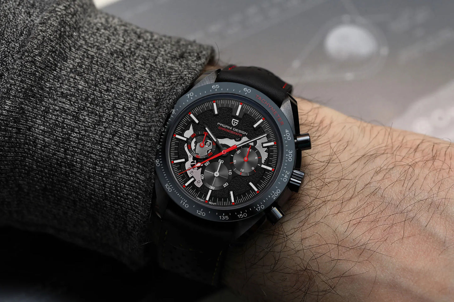 Pagani Moon Black Skeleton Quartz Chrono Watch