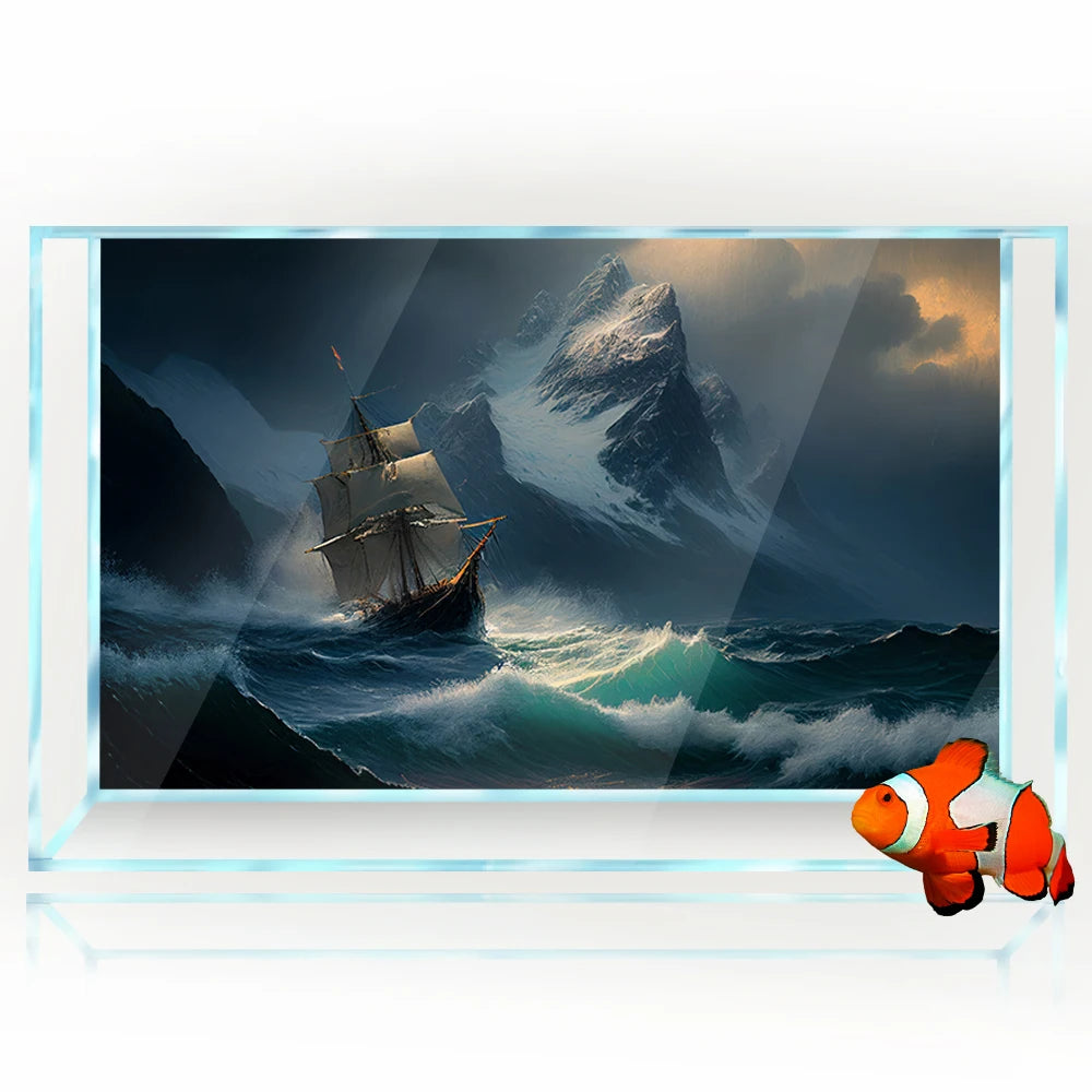 Aquarium Background Sticker - Sea Ship Waves Coast HD