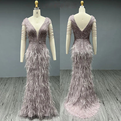 Pink Feathers Evening Dresses