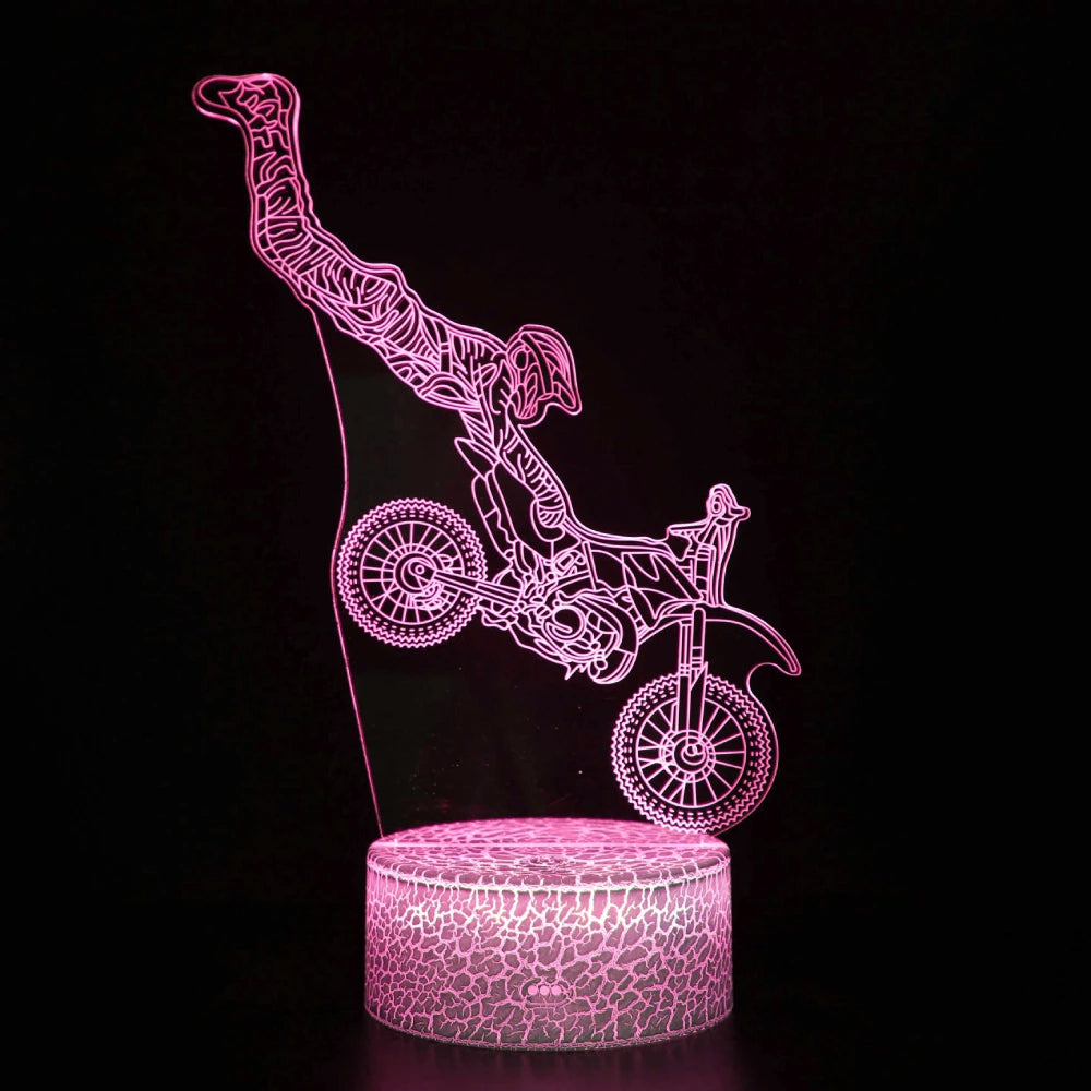 Motorcycle 3D Illusion LED Lamp - Boys Room Decor