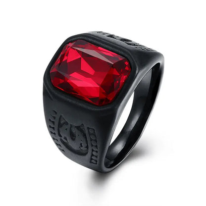 Personality Fashion Red Stone Crystal Black Finger Rings for Men Women Gothic Punk Wedding Ring Party Jewelry Gifts Wholesale