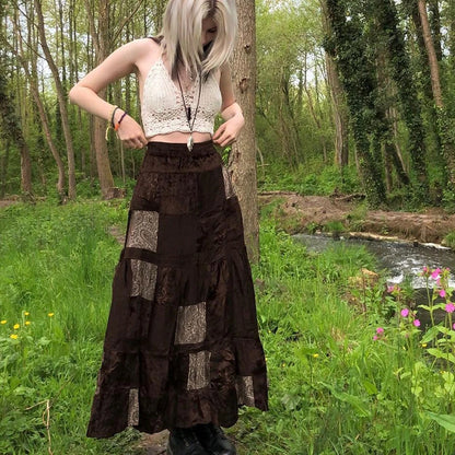 Elegant Pleated Brown A-Line Skirt for Women