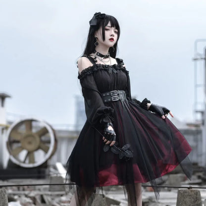 Irregular Dark Gothic Lolita Dress Long Sleeve