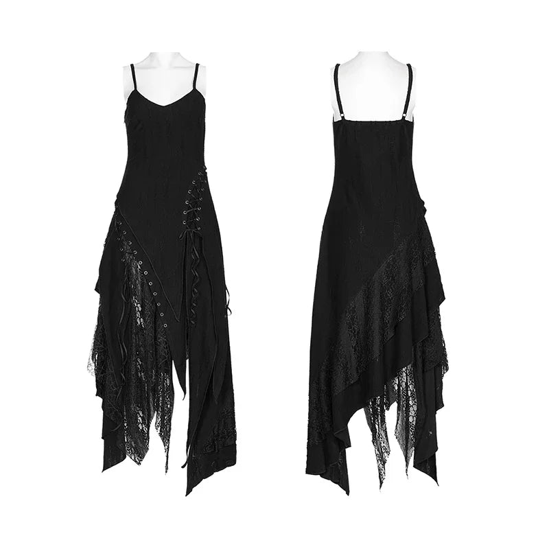 Gothic Elegance: Irregular Mesh Slip Dress