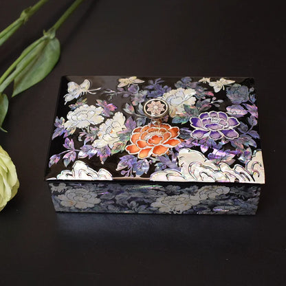 Elegant Pearl Inlay Peony Storage Box