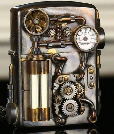 Handmade Welded Gear Steampunk Blackened brass Kerosene Lighter