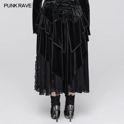 Gothic Velvet and Lace Multi-piece Black Long Skirts