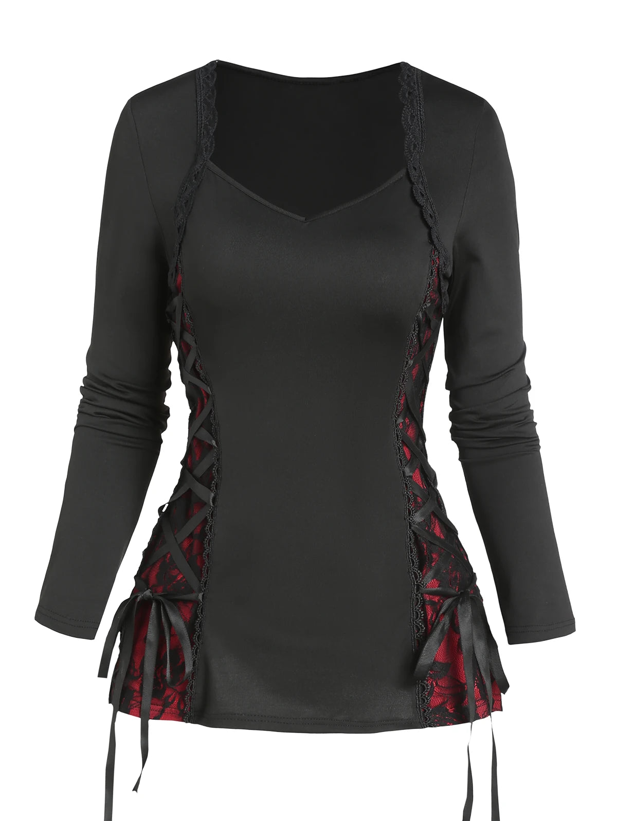 Gothic Lace Contrast Tee - Women's Stylish Top