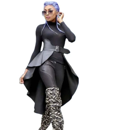 New PU leather skirt women irregular long skirt