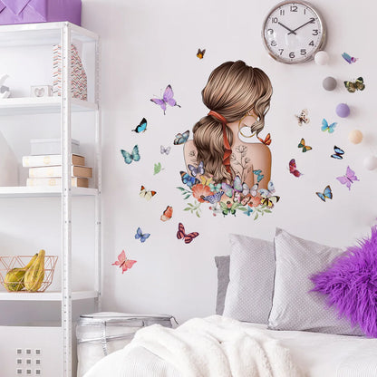 Pretty Girl Butterfly Self-adhesive Vinyl Wall Stickers