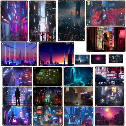 Tokyo Night Vibes Metal Wall Art Plaque