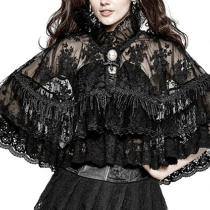 Dark Retro Goth Women Shawl Mesh Lace Patchwork