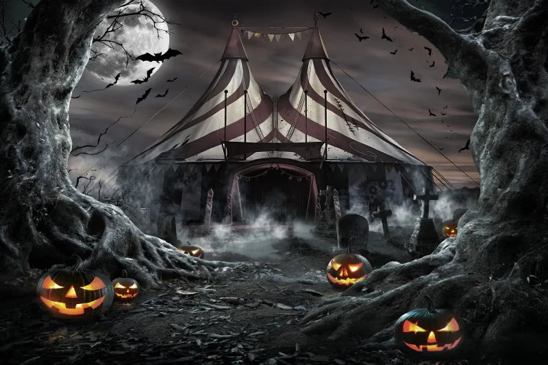Moonlit Feline: Halloween Bat Castle Backdrop