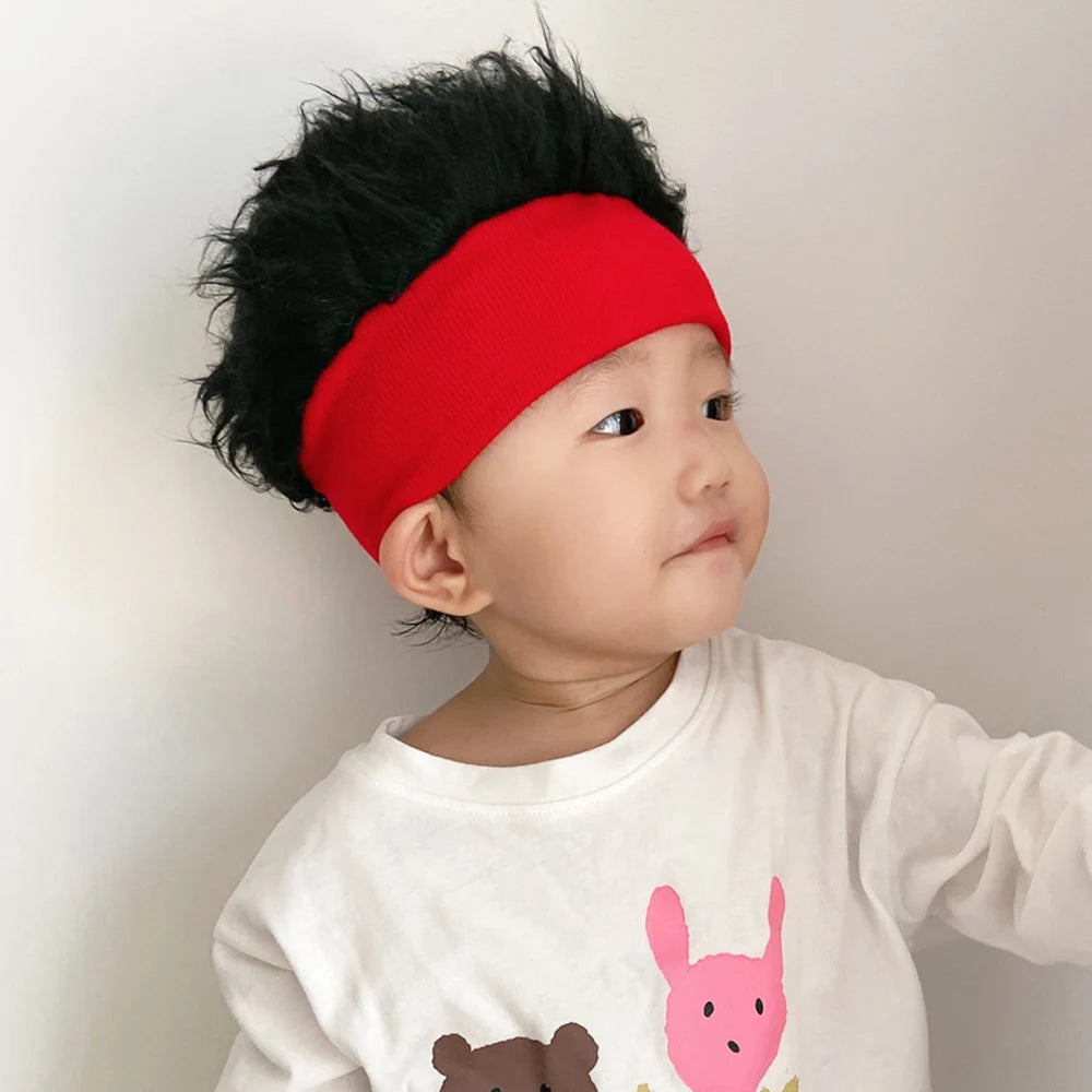 Men Novelty Knit Fake Hair Hat