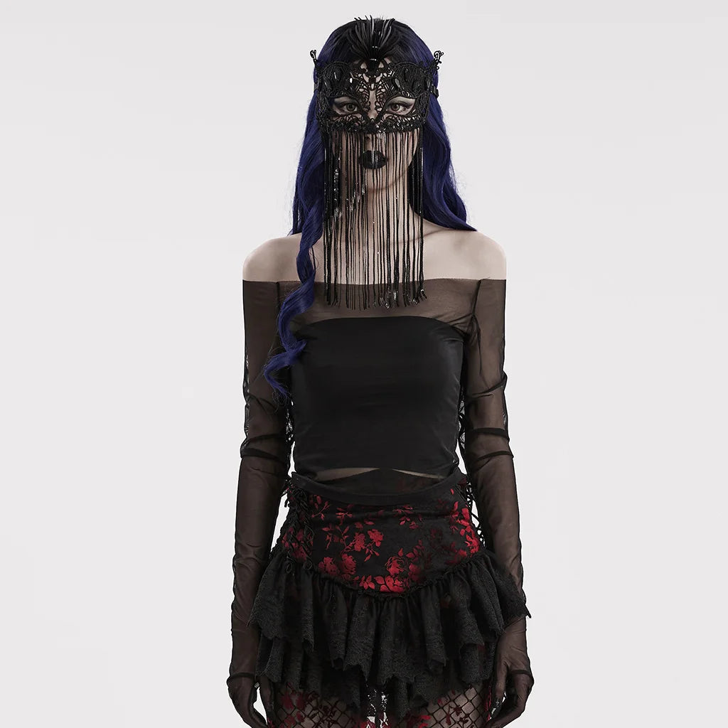Gothic Fringed Lace Coffin Eye Mask