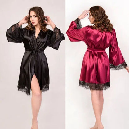 Ice Silk Night Pajamas Lace Robe Dress