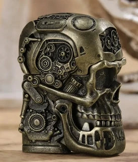 TB 2 colour   Steampunk skull head brass bronze  relief  kerosene lighter art collection